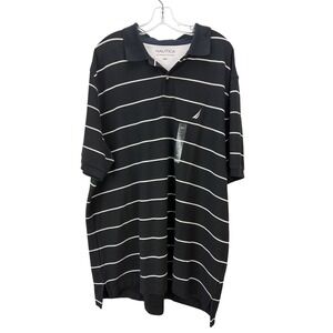 Nautica Black White Striped Performance Deck Shirt 2XLT Breathable Wicking